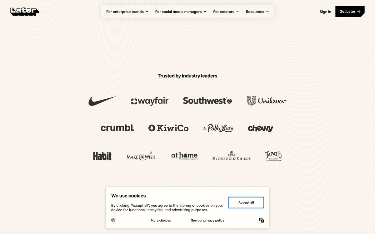 Later, product overview page screenshot