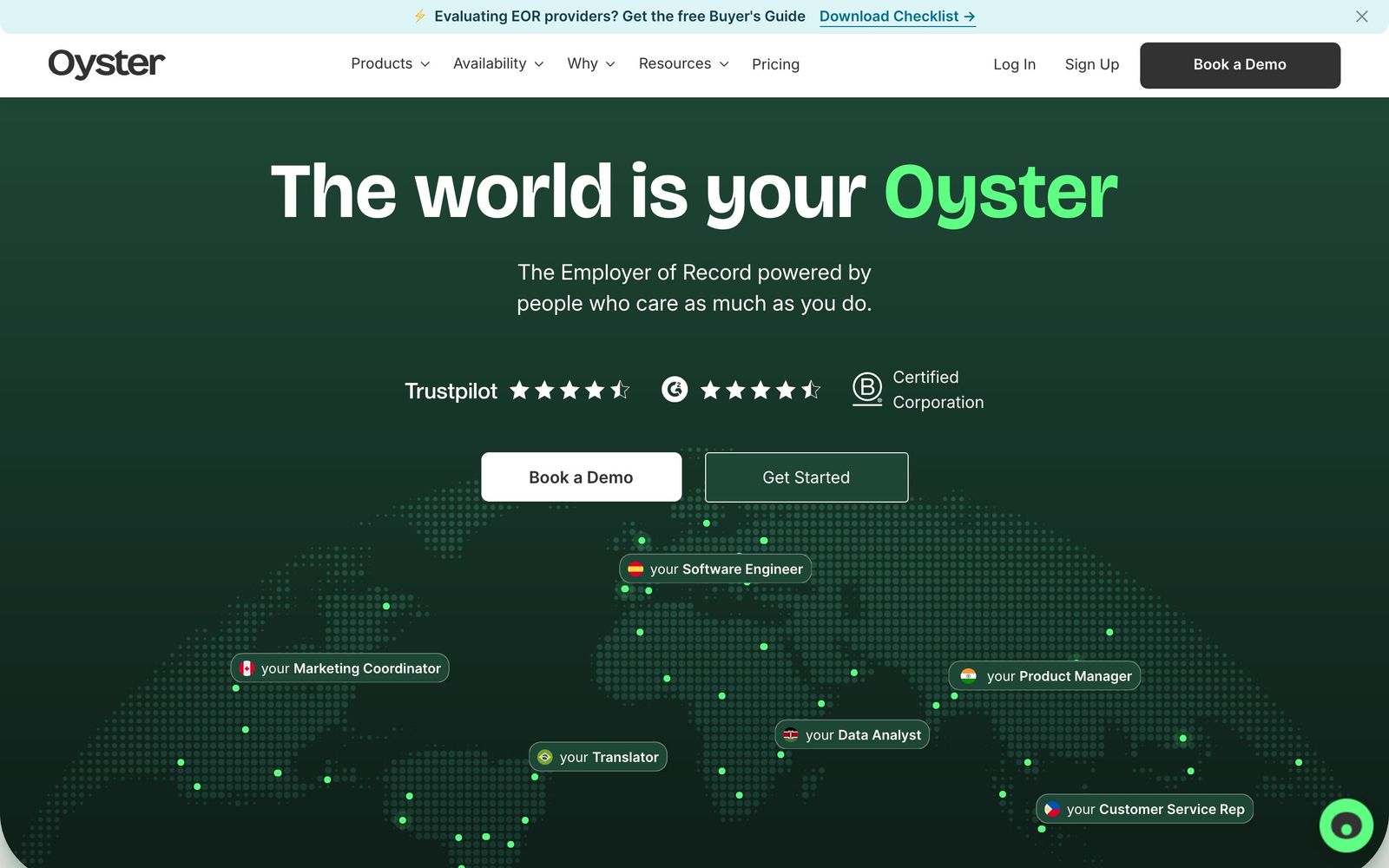 Oyster HR website, homepage