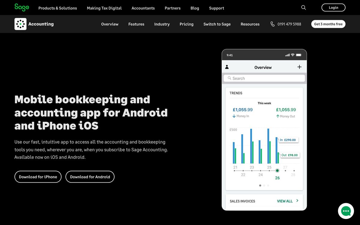 Sage Accounting: features page screenshot