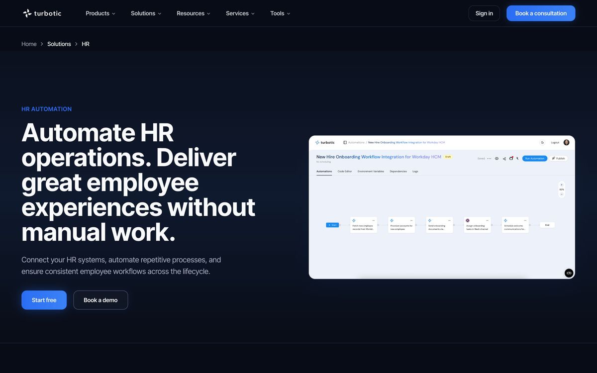 Turbotic Automation AI: solutions page screenshot