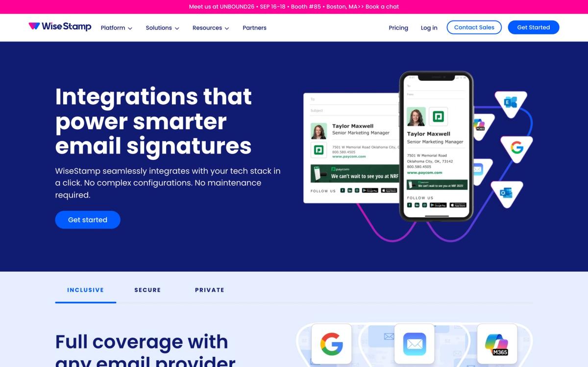 WiseStamp, integrations page screenshot