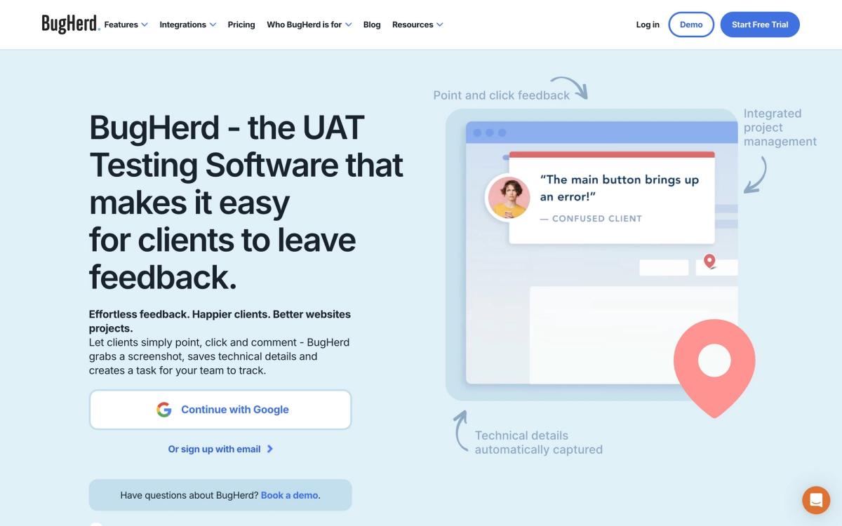 BugHerd, use cases page screenshot