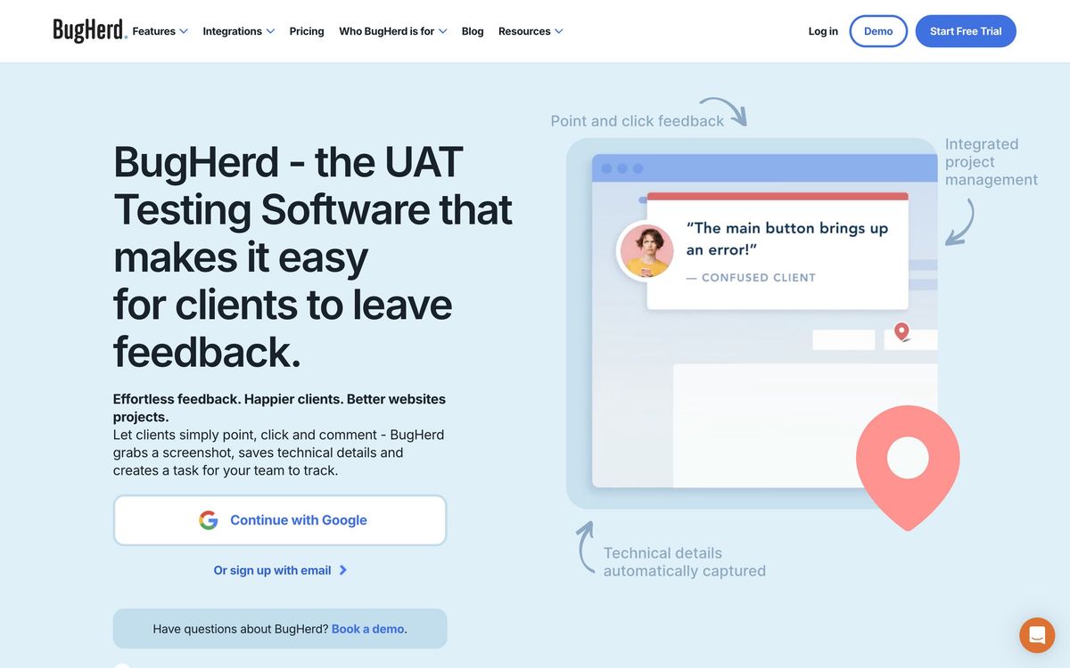 BugHerd, use cases page screenshot