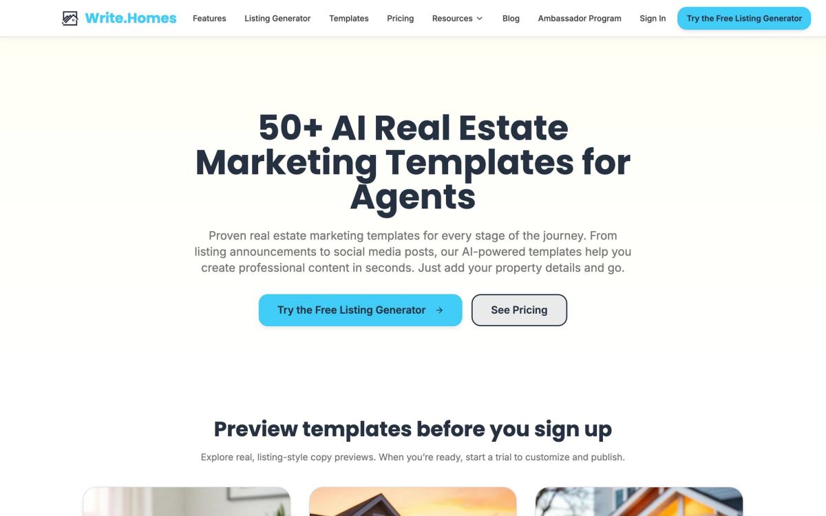 Write.homes: templates page screenshot