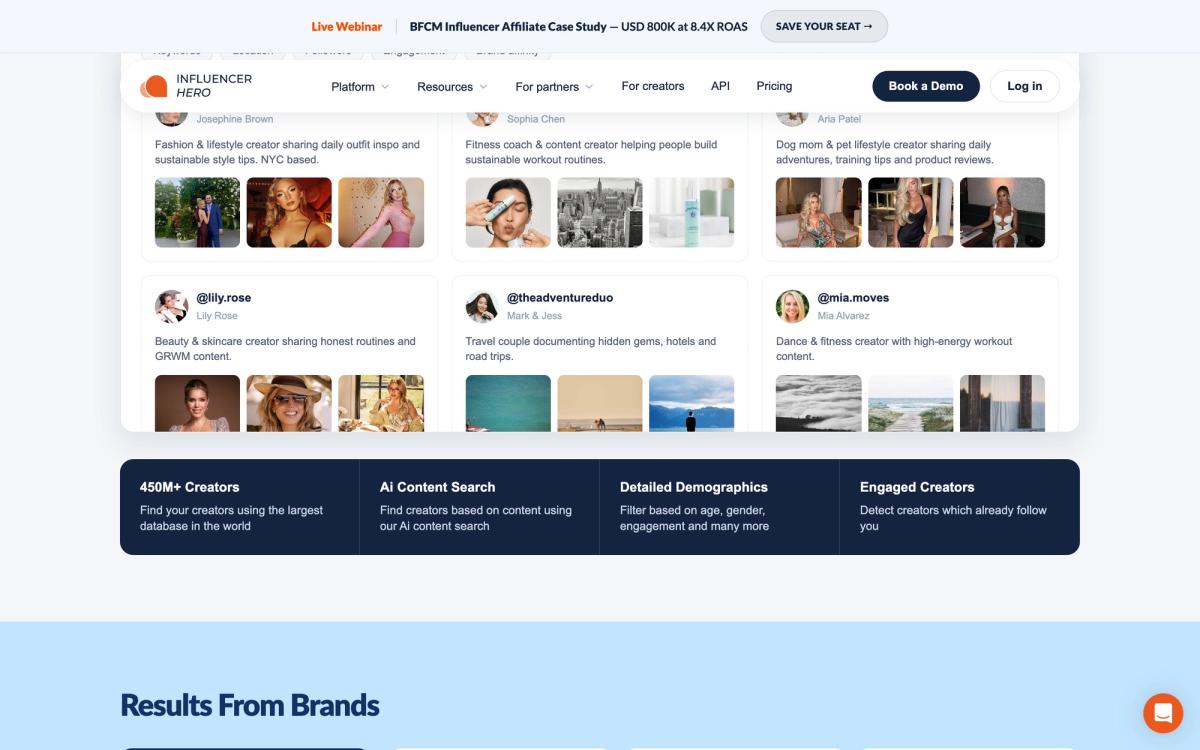 Influencer Hero, product overview page screenshot