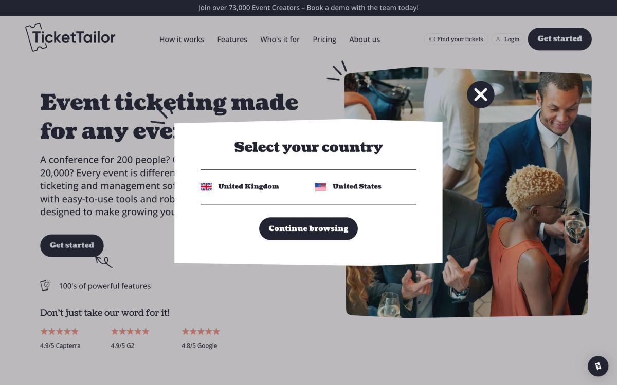 Ticket Tailor, how it works page screenshot