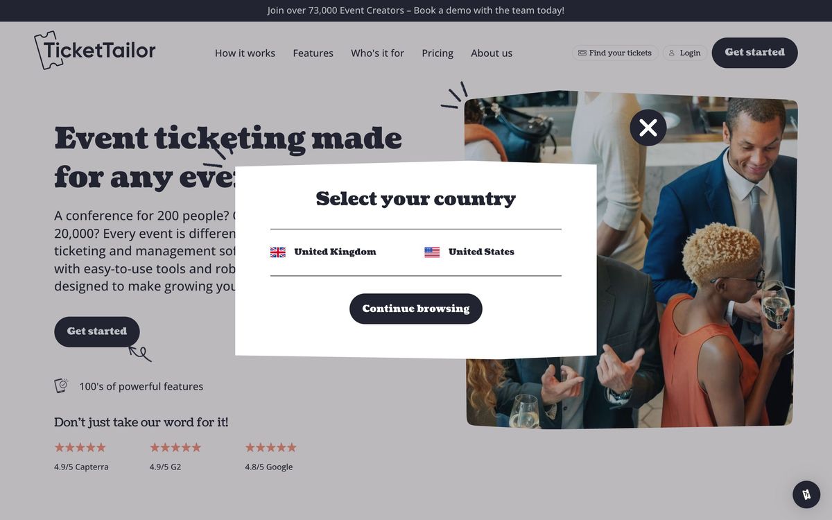 Ticket Tailor, how it works page screenshot