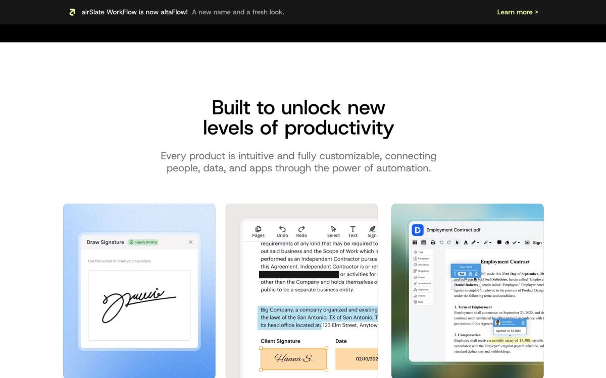 airSlate, product overview page screenshot