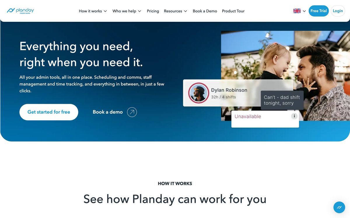 Planday, how it works page screenshot