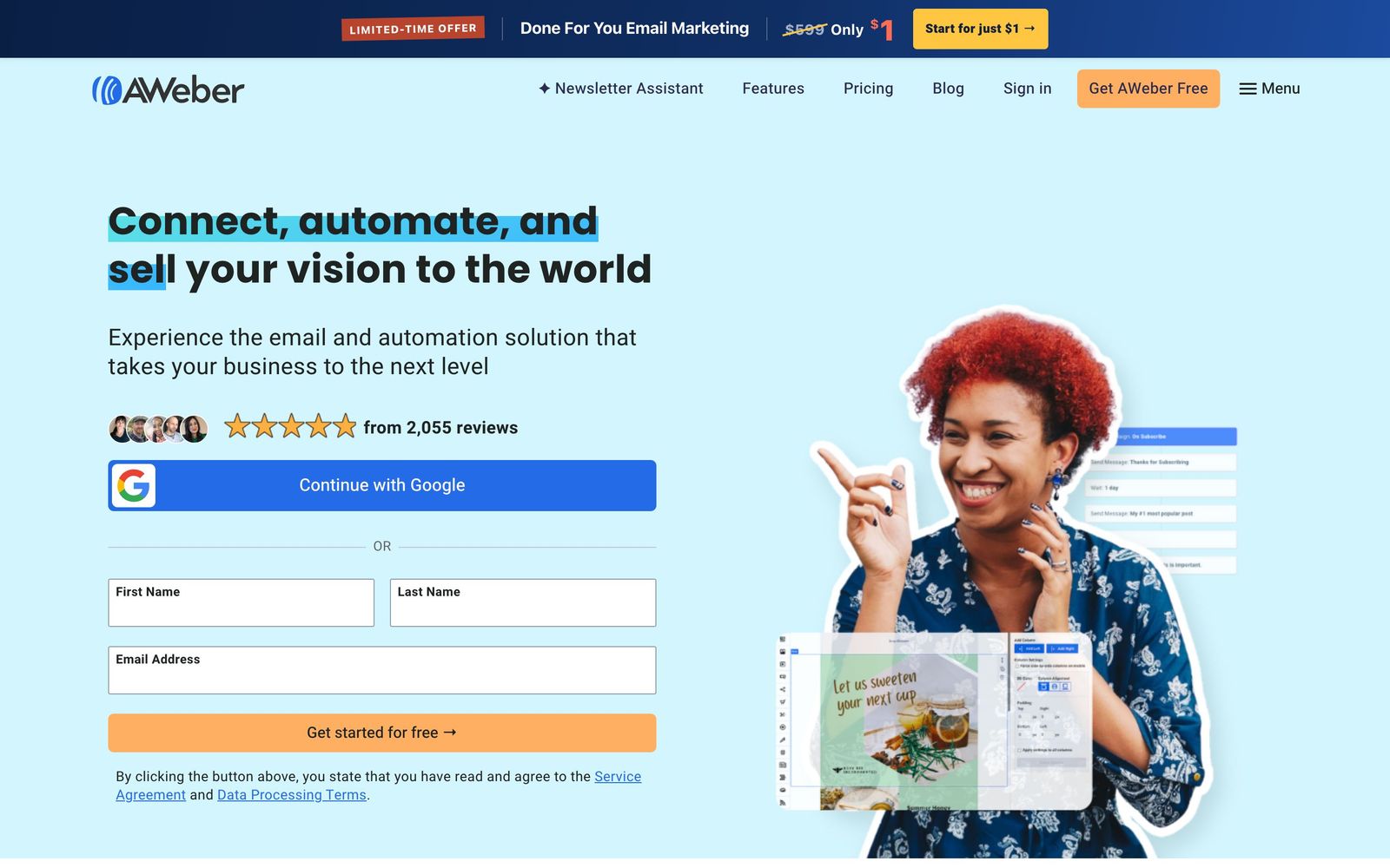 AWeber website, homepage