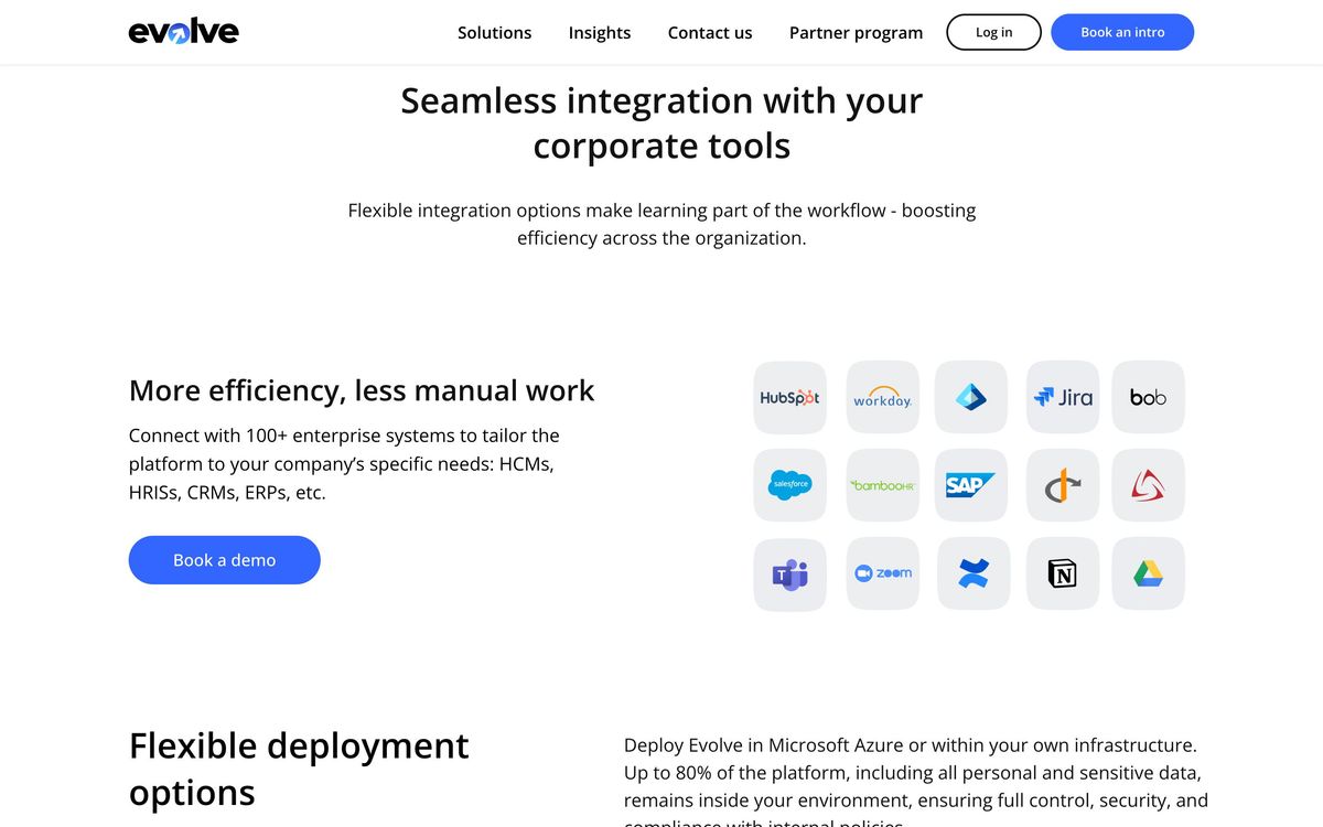 Evolve, integrations page screenshot