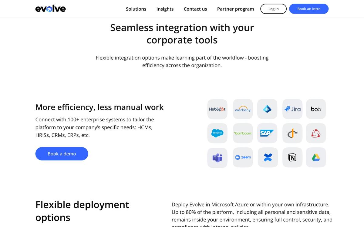 Evolve, integrations page screenshot