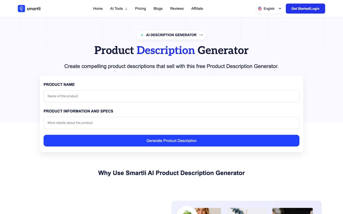 Smartli: product page screenshot