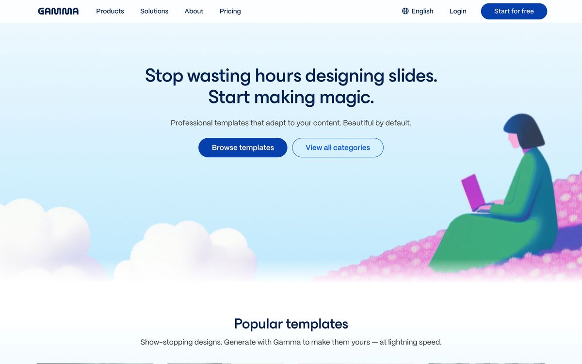 Gamma, templates page screenshot