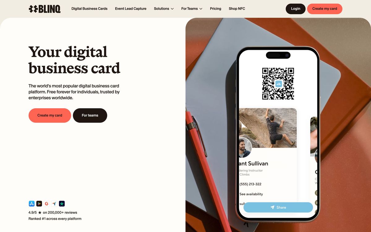 Blinq, solutions page screenshot