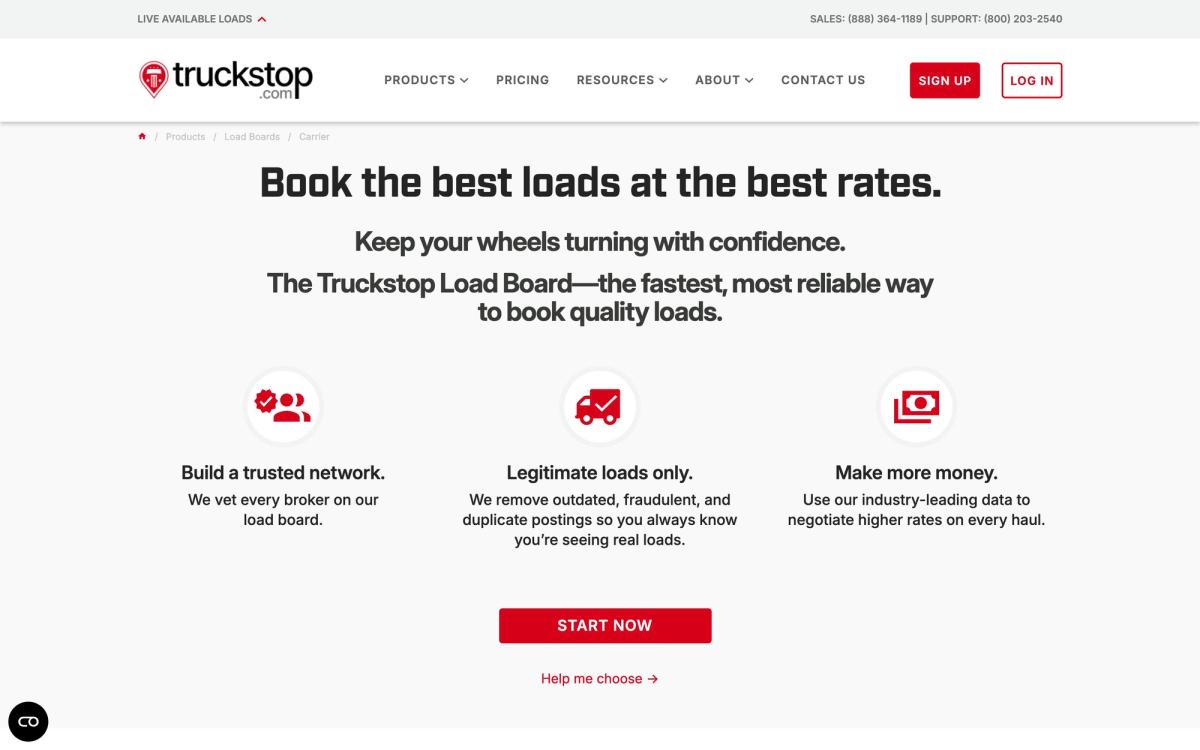 Truckstop, product page screenshot