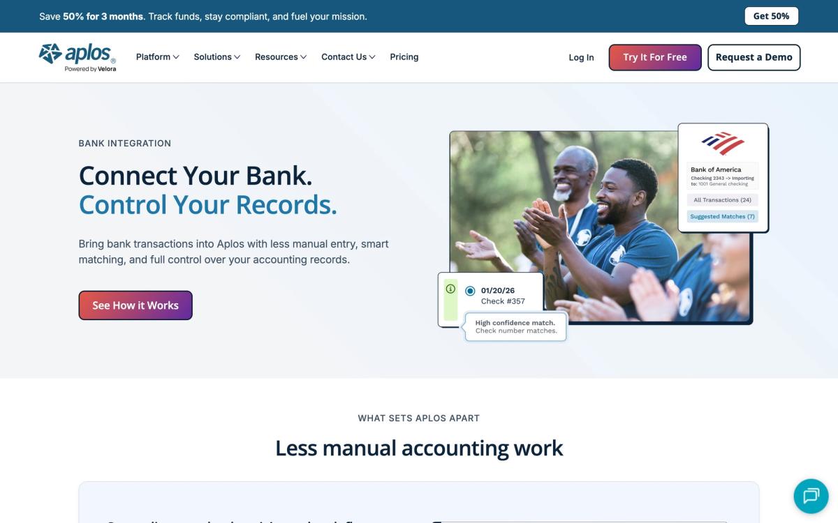 Aplos, integrations page screenshot