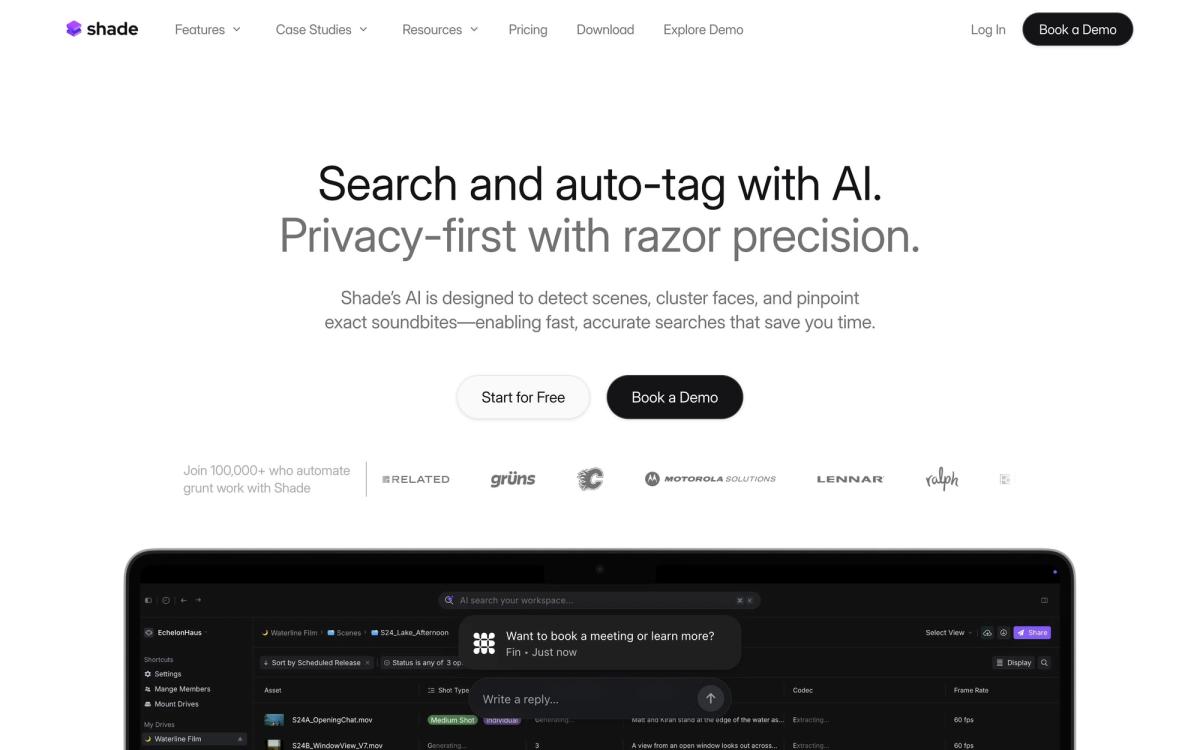 Shade, features page screenshot