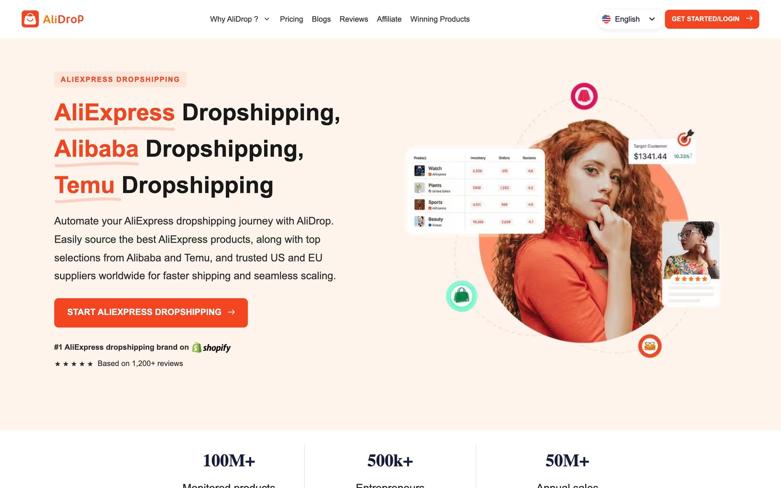AliDrop website: homepage