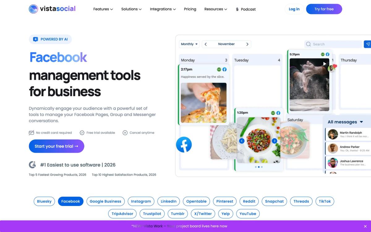 Vista Social, integrations page screenshot