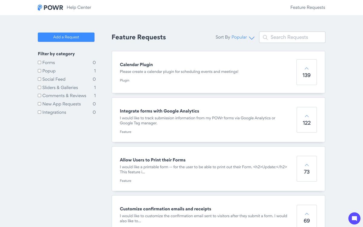 POWR, features page screenshot