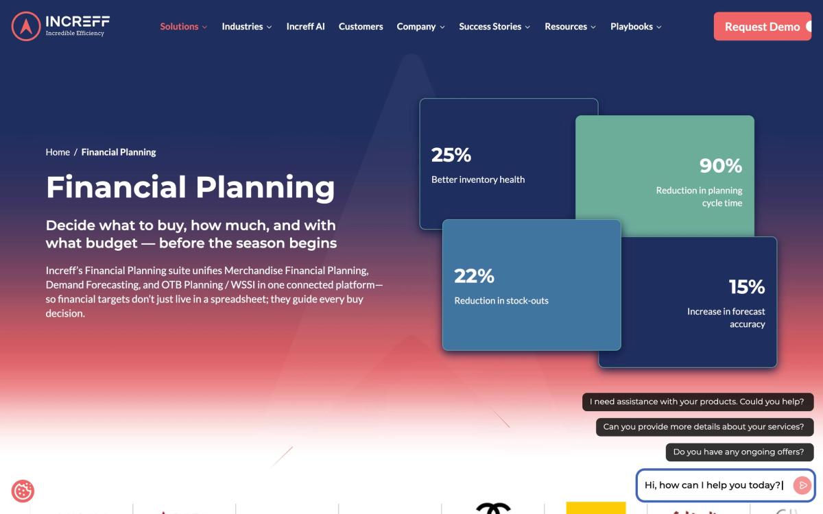 Increff, solutions page screenshot