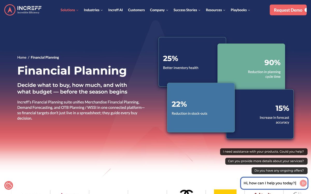 Increff, solutions page screenshot