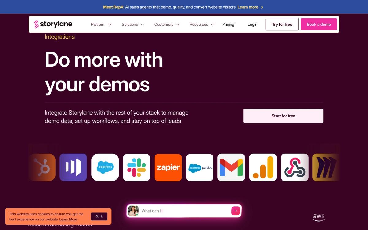 Storylane, integrations page screenshot