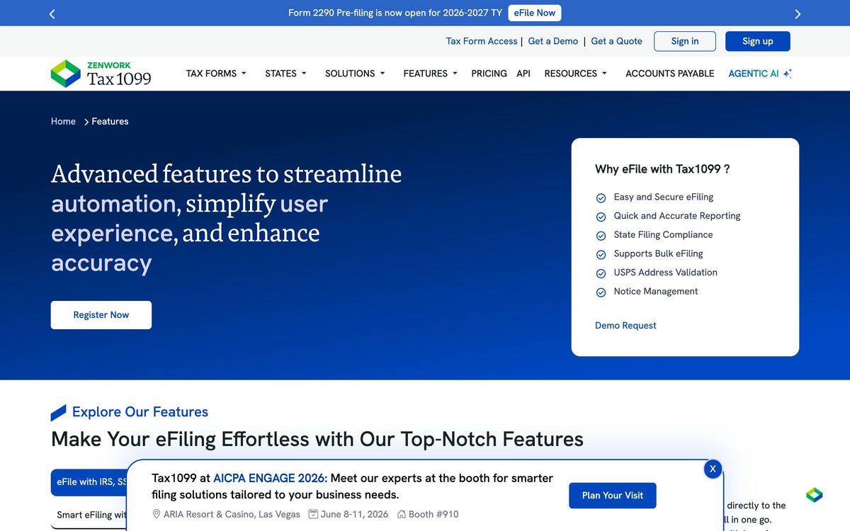 Tax1099: features page screenshot