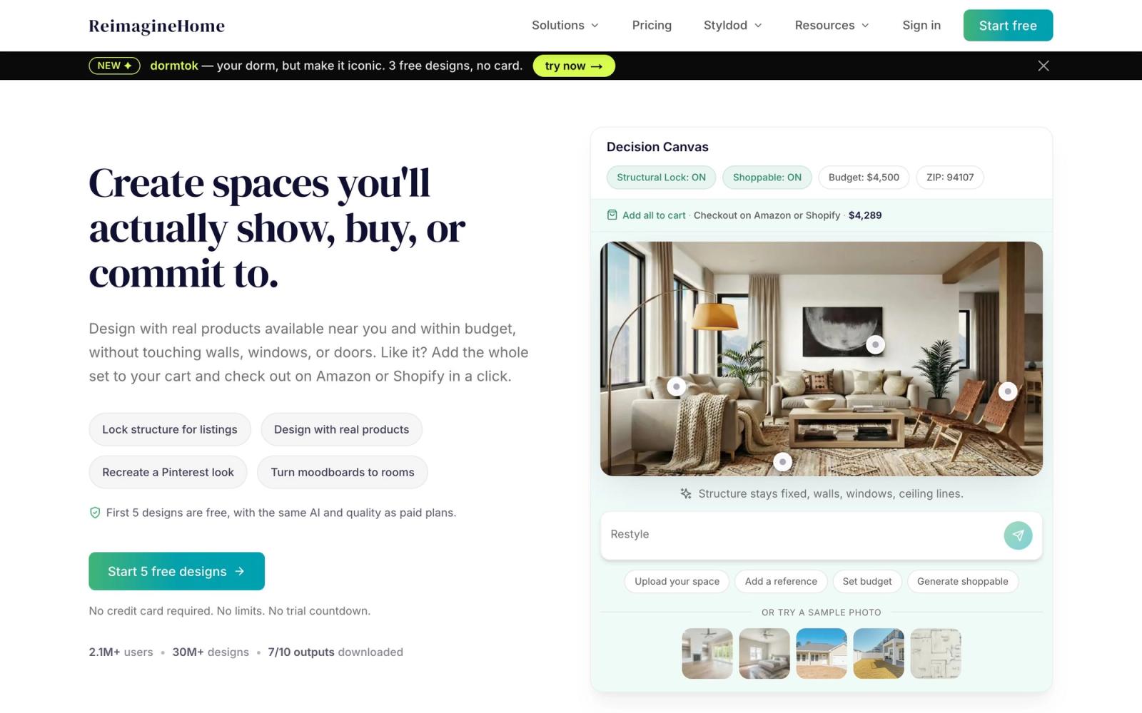 REimagineHome website, homepage
