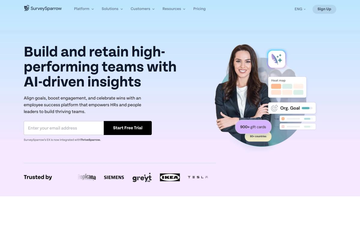 SurveySparrow, product page screenshot
