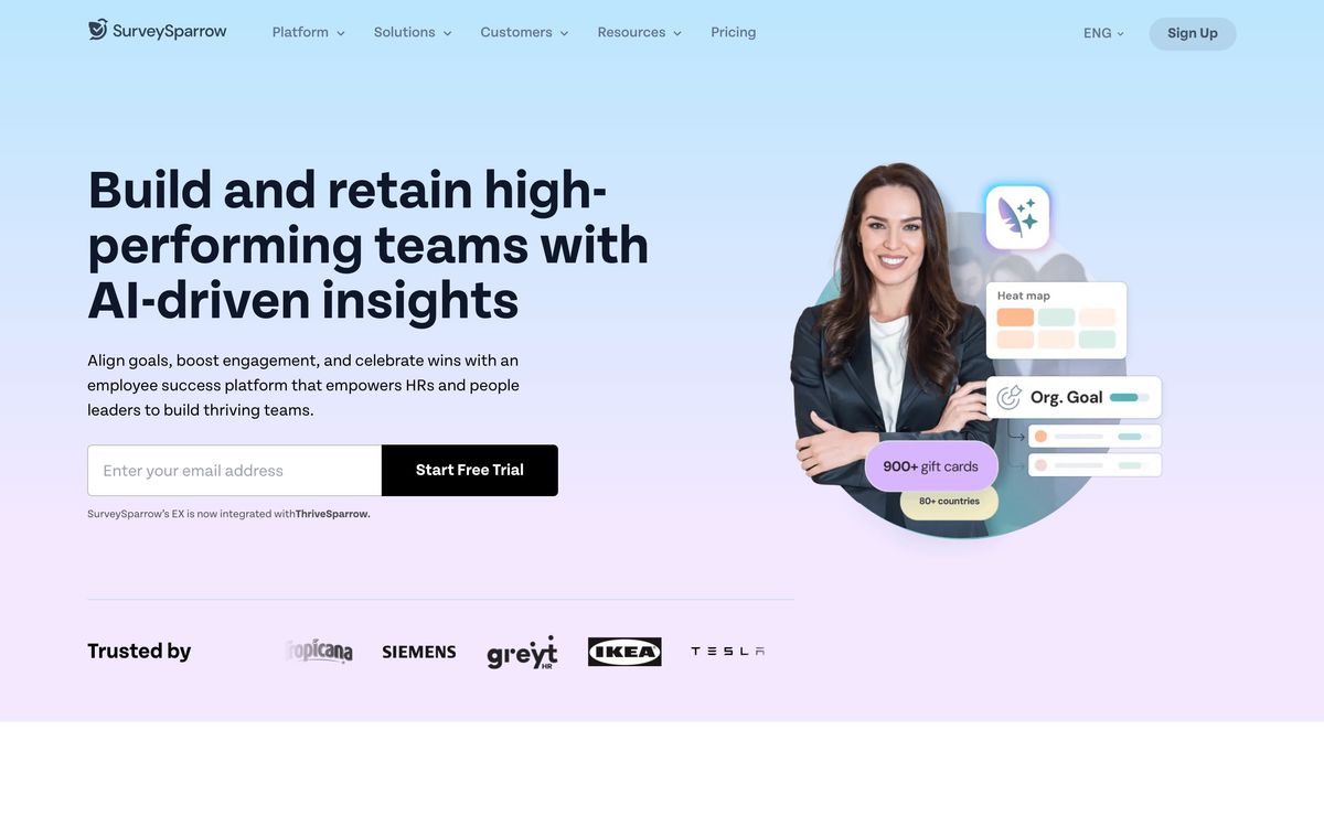 SurveySparrow, product page screenshot