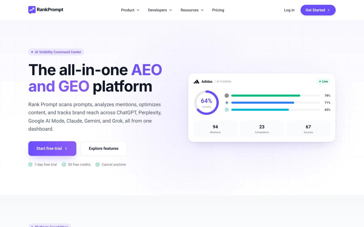 Rank Prompt, features page screenshot