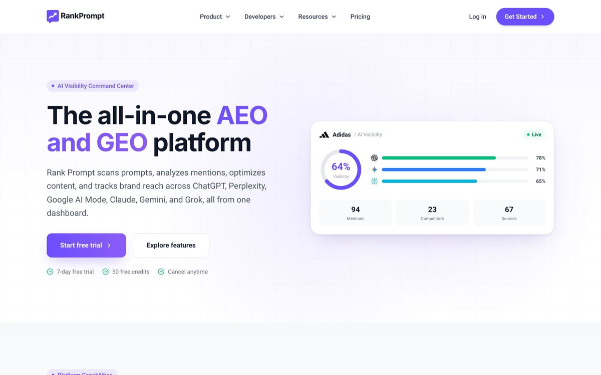 Rank Prompt, features page screenshot