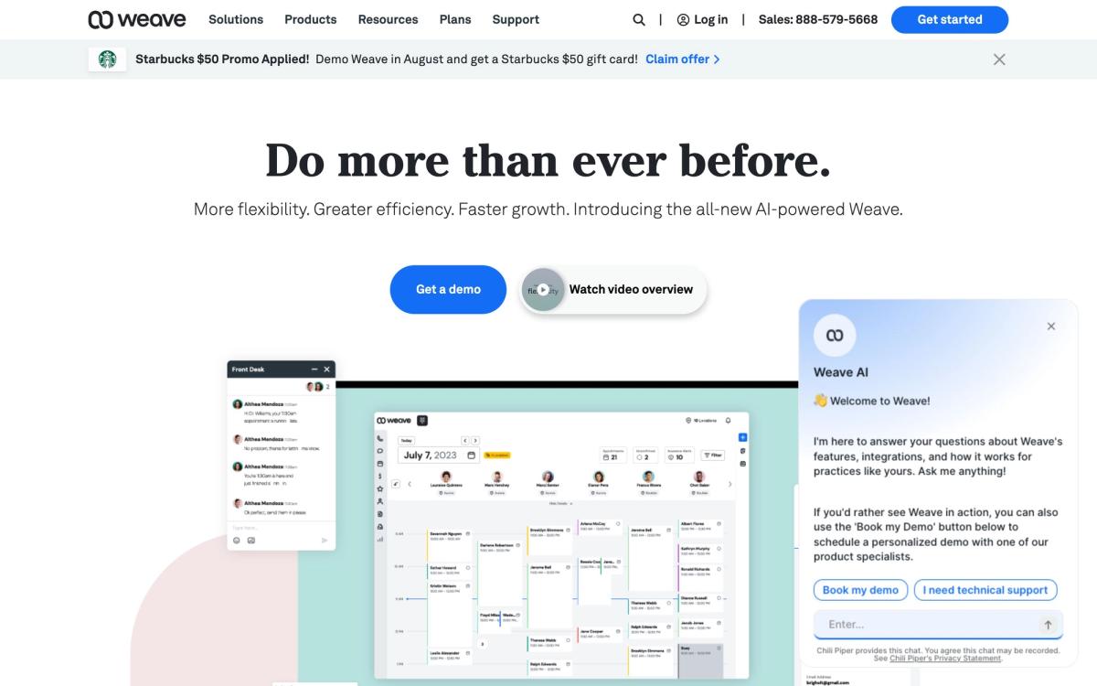 Weave, features page screenshot