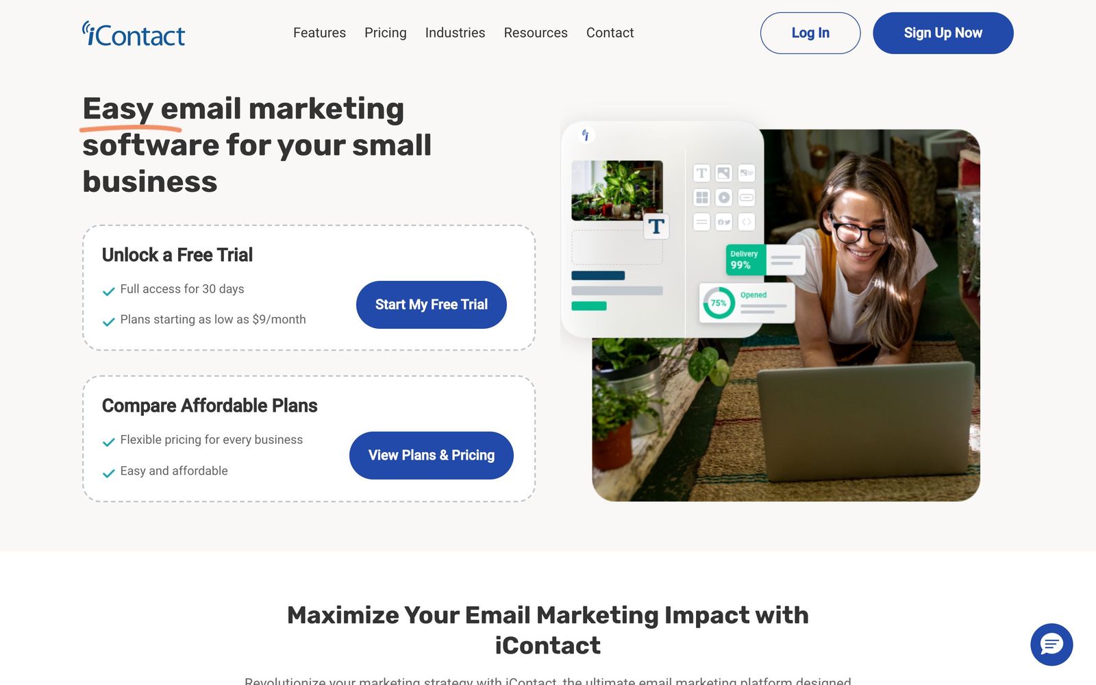 iContact website, homepage