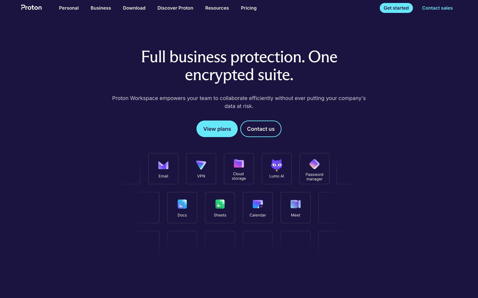 Proton for Business website, homepage