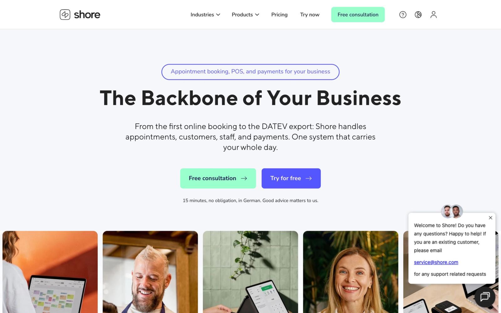 Shore website, homepage
