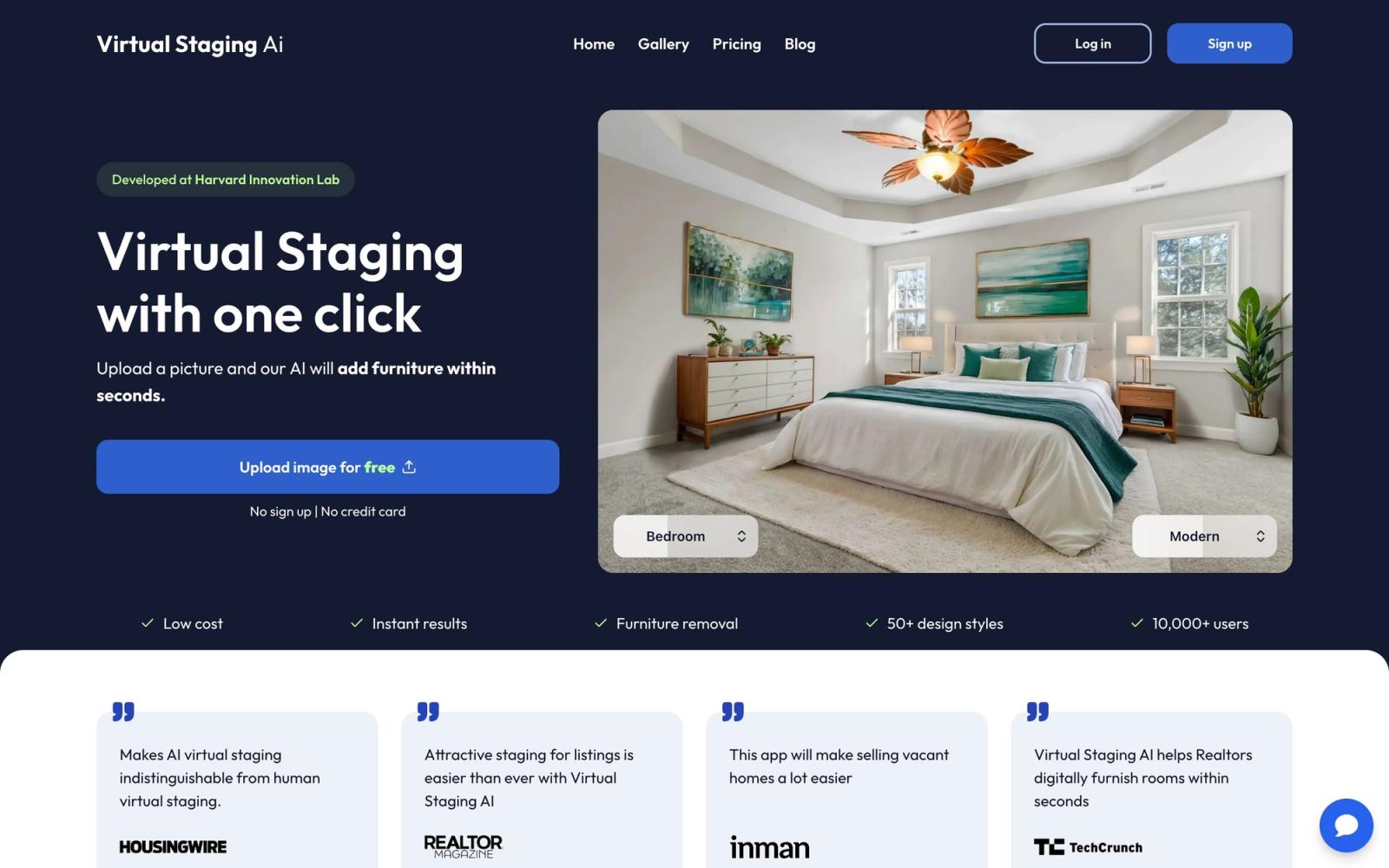 Virtual Staging AI website: homepage