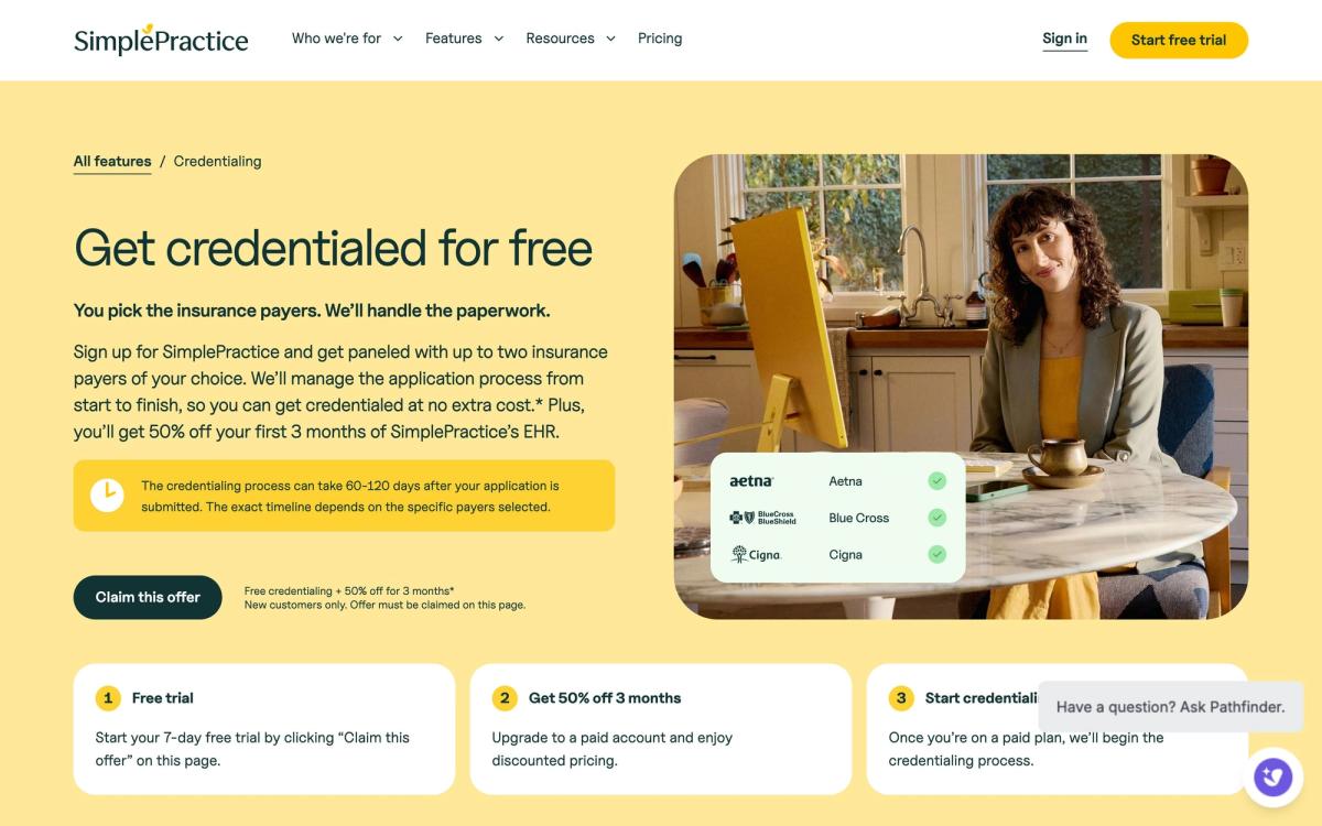 SimplePractice, features page screenshot