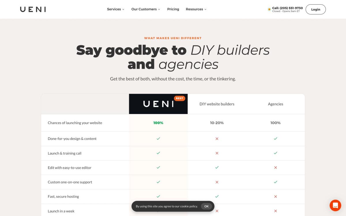 UENI, product overview page screenshot
