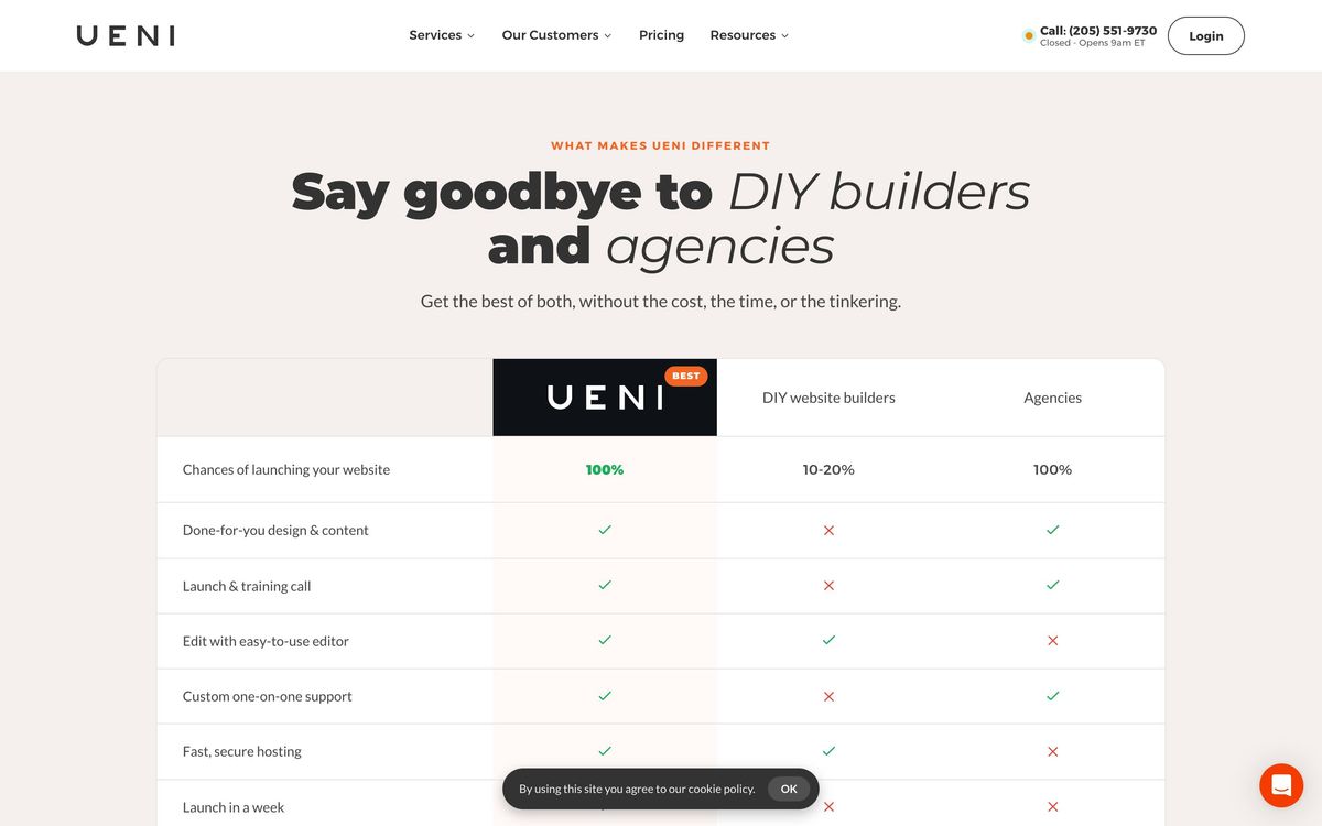 UENI, product overview page screenshot