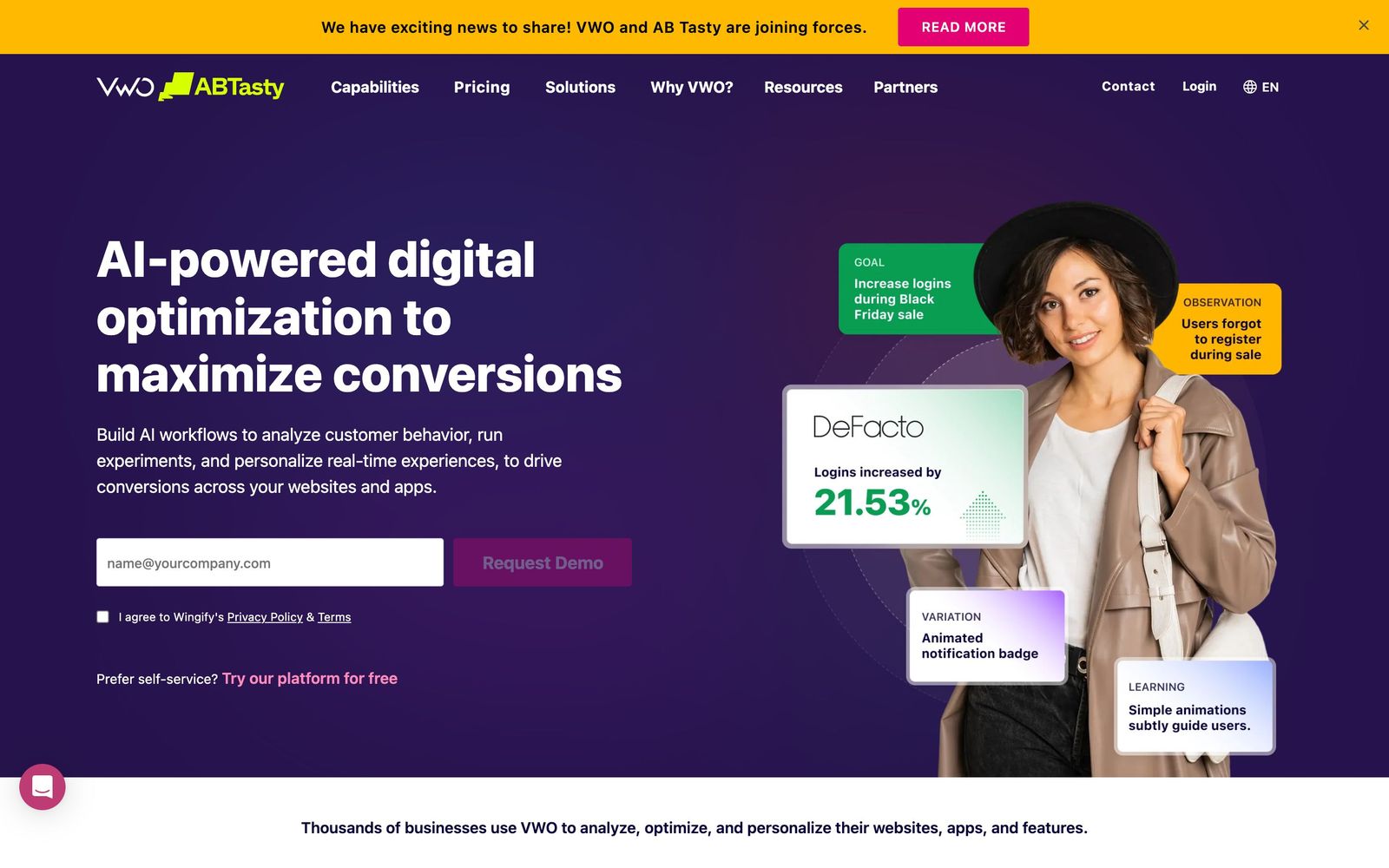 VWO website, homepage
