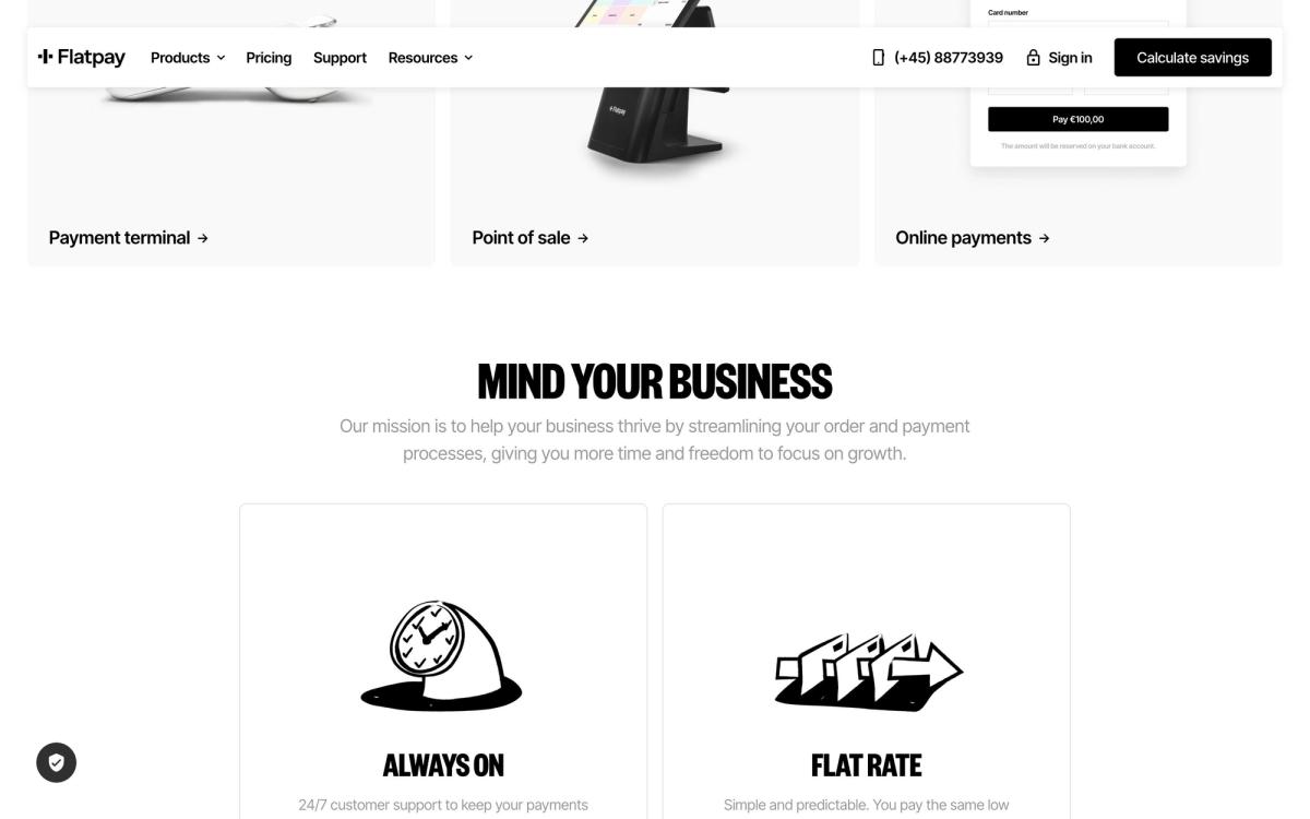 Flatpay, product overview page screenshot