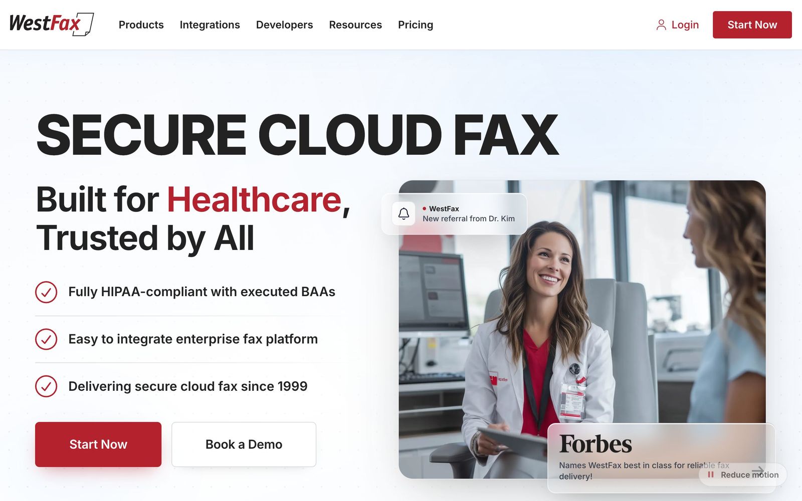 WestFax website, homepage