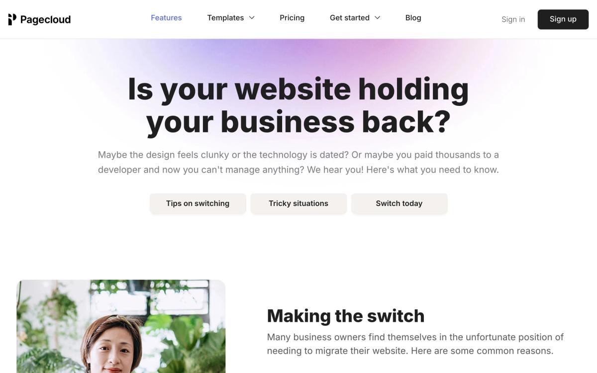 Pagecloud, product page screenshot