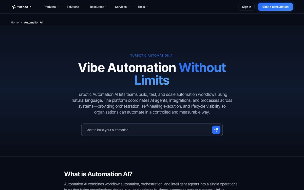 Turbotic Automation AI: product page screenshot