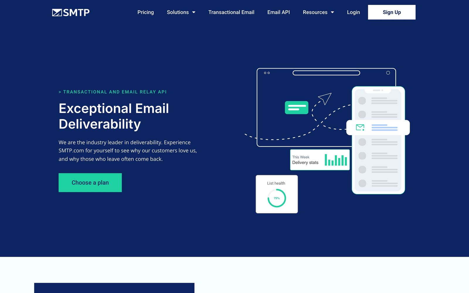 SMTP.com website, homepage
