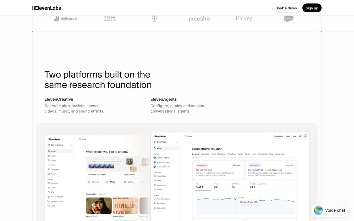 ElevenLabs, product overview page screenshot