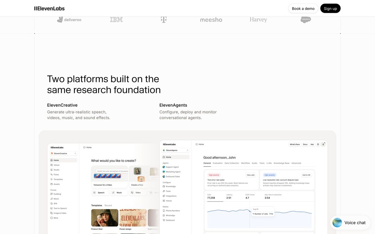 ElevenLabs, product overview page screenshot